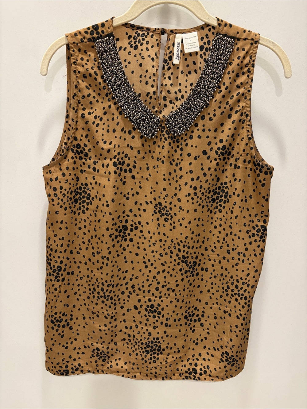 Embellished Collar Sleeveless Top - Brown/Black